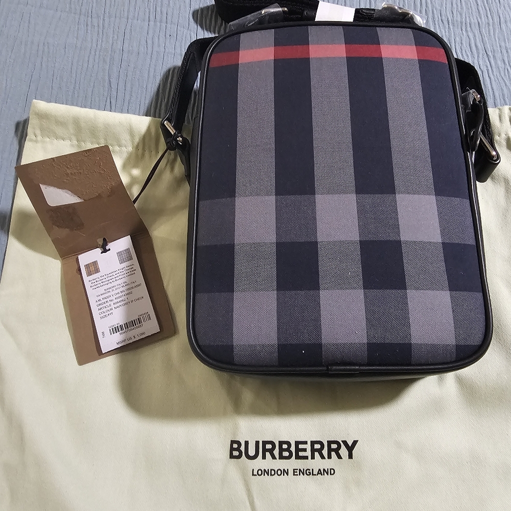 Burberry Black, Blue and Red Plaid Messenger Bag - Picture 2 of 3